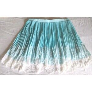 Torrid Pleated Chiffon Lace Trim Skirt Turquoise White Lined Spring 16 1X NWT